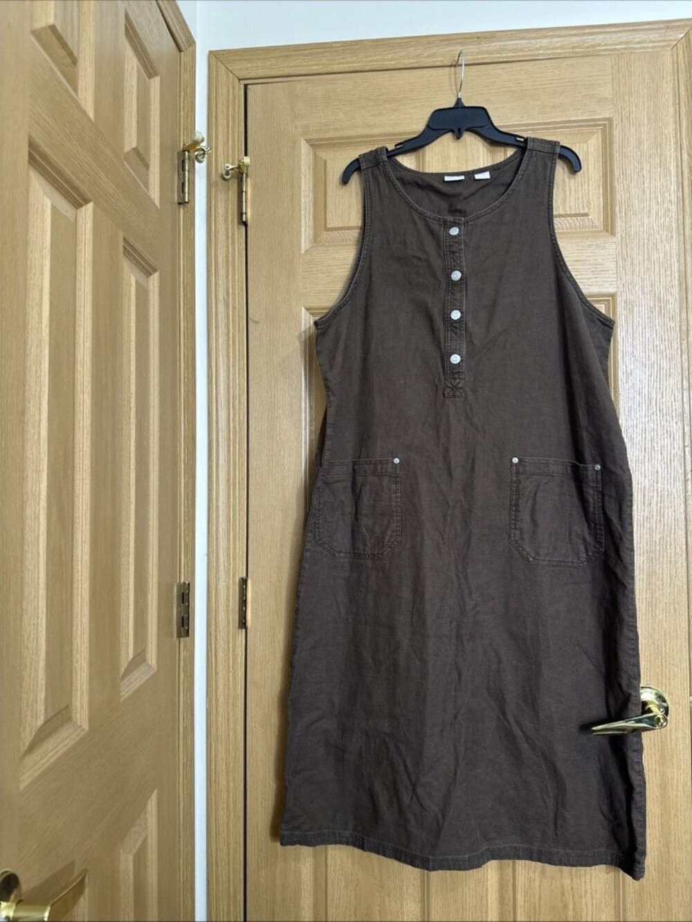Cherokee plus size vintage brown linen cotton sleeveless midi dress womens 18W